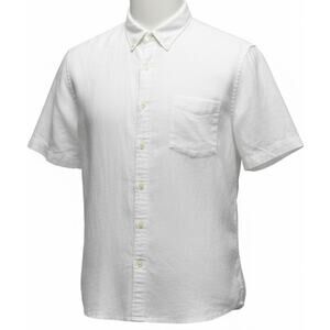 J Crew Shirt Mens XL 100% Linen Button Down White Summer Casual Pocket Slim